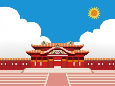 Okinawa, Japonya'da kale (Şura kalesi) İllüstrasyonu 