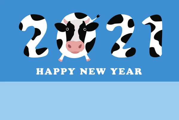 Biglietto Capodanno Dell Anno 2021 Con Motivo Holstein Bianco Nero — Vettoriale Stock