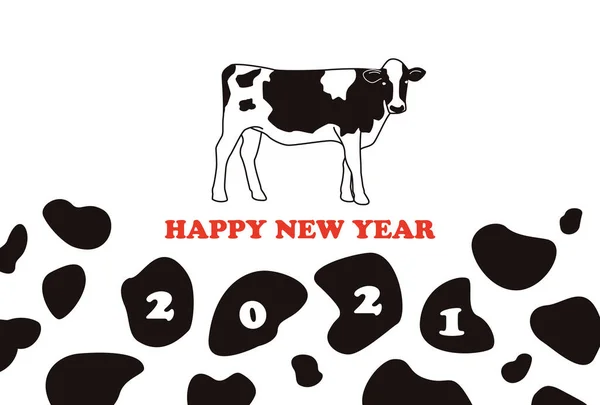 Scheda Capodanno Dell Anno Dell Con Modello Mucca Holstein Anno — Vettoriale Stock