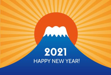 Fuji Dağı ve 2021 yılının gündoğumu ile birlikte yeni yıl kartı.
