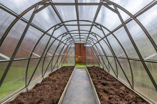 Polycarbonat Gewächshaus Privaten Garten Blick Von Innen — Stockfoto