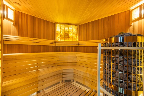 Sala Sauna Casa Incrível Com Paredes Madeira Cedro Banco — Fotografia de Stock