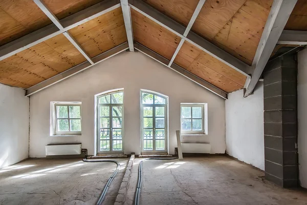 Vista Interior Sótão Sem Acabamento Construção Casa — Fotografia de Stock