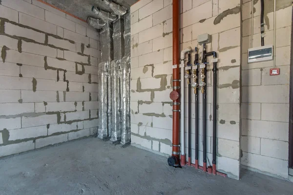 Obras Construção Sistema Tubulação Água Instalação Sistema Ventilação Edifício — Fotografia de Stock