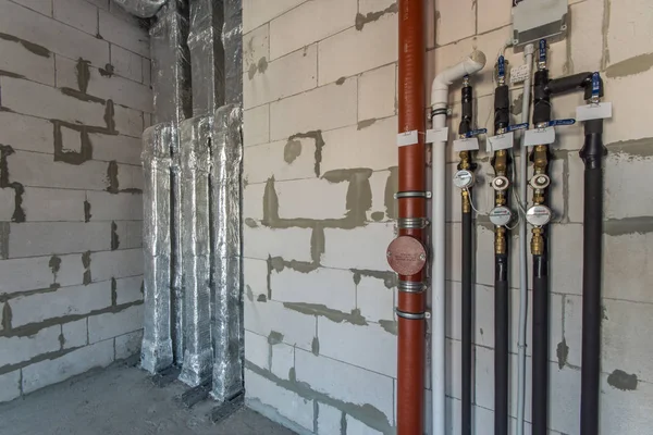 Obras Construção Sistema Tubulação Água Instalação Sistema Ventilação Edifício — Fotografia de Stock