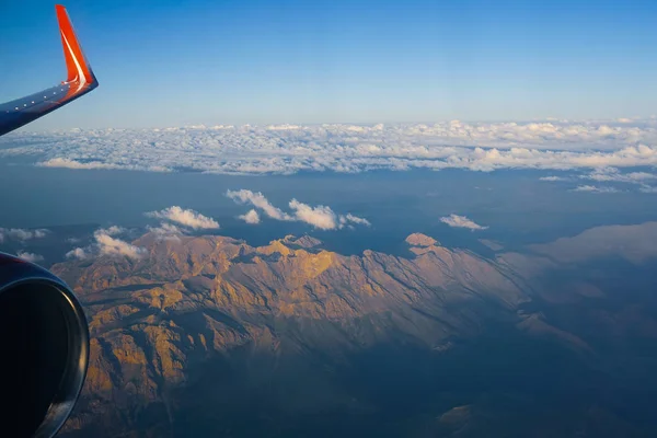 Aerial View Airplane Mountains Flight Sunset Mountains — Stock Photo, Image