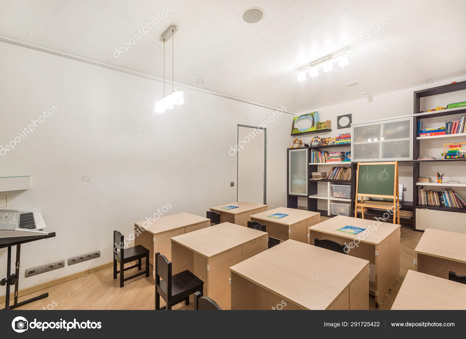 Preschool Classroom Interior Design Desks Chairs Blackboard
