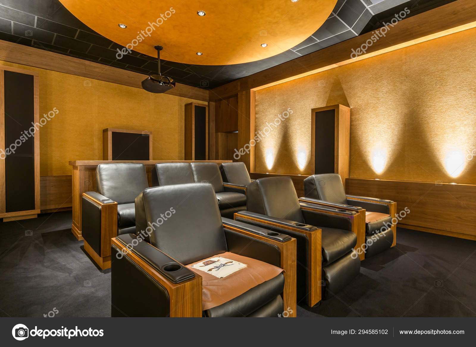 Private Home Theater Luxury Home Cinema Room Stock Photo