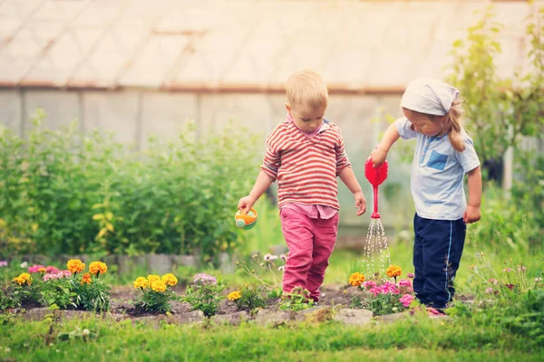 소년과 정원에서 — 스톡 사진