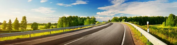 Asphalt Road Panorama Countryside Sunny Spring Evening — Stock Photo, Image