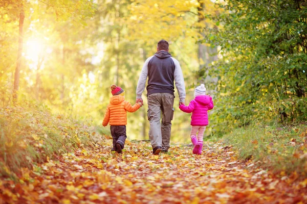 Boy and girl with father holding hands on the nature Stock Picture