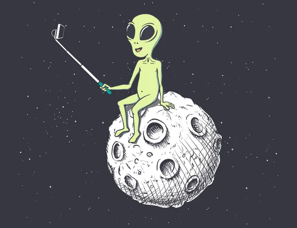 Alien macht Selfie auf dem Mond — Stockvektor