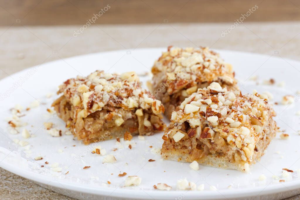 Photo of Homemade Healthy apple pie with crushed almonds, gluten-free.