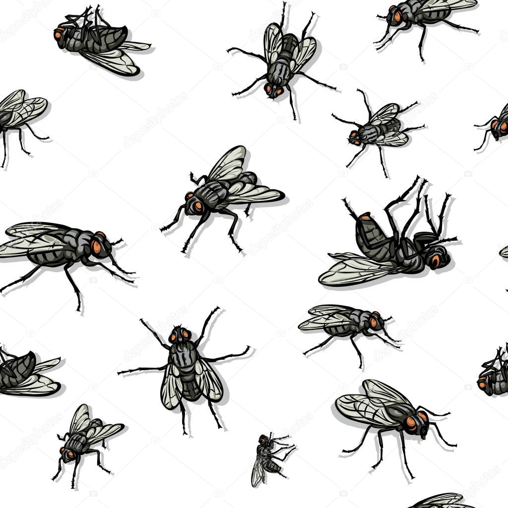 fly, insect, various poses, movements and foreshortening of figures, black, color, pattern