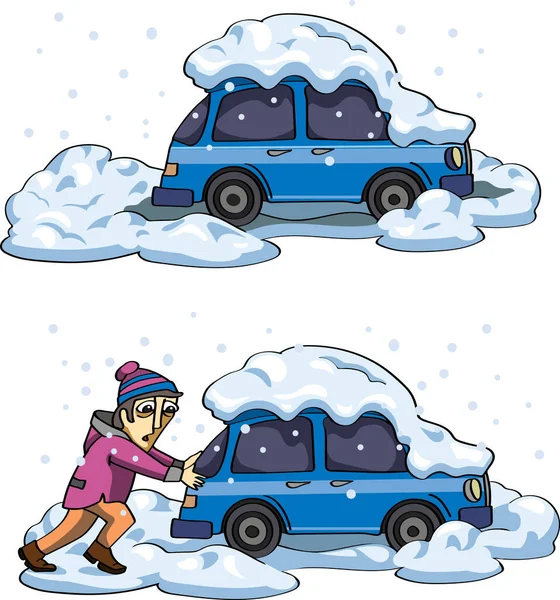 Carro Carro Quebrado Cor Carro Preso Neve Inverno Neve Deriva —  Vetores de Stock