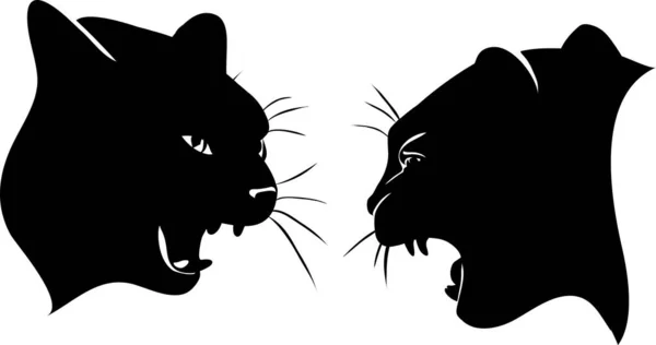 Chat Tête Visage Poses Diverses Noir Silhouette Décor Vecteur Illustration — Image vectorielle