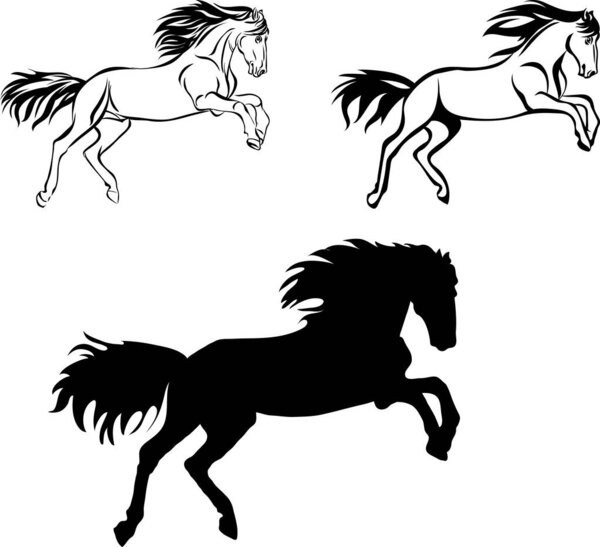 Horse, drawing, black, silhouette, symbol, illustration, image, picture, isolated,  vector, line, gallop, head, mane, stallion, stock-raising, mare, contour, outline, pace, mammal, muzzle, pasture, field, jump, contests, sport, stylization, running