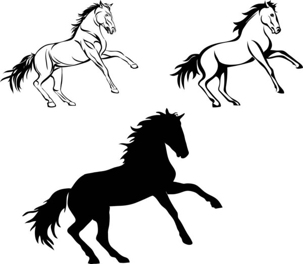 Horse, drawing, black, silhouette, symbol, illustration, image, picture, isolated,  vector, line, gallop, head, mane, stallion, stock-raising, mare, contour, outline, pace, mammal, muzzle, pasture, field, jump, contests, sport, stylization, running