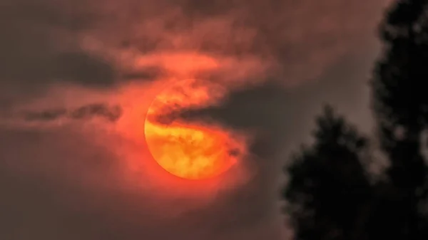 Sun Obscured Wildfire Smoke Humboldt County Califórnia Agosto 2017 — Fotografia de Stock