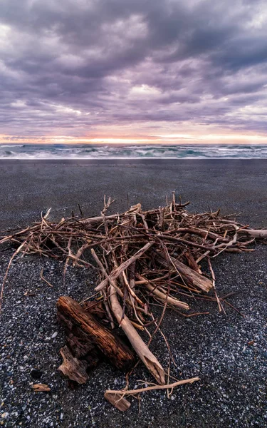 加州特立尼达和多巴哥海滩上的一堆漂流木 — 图库照片