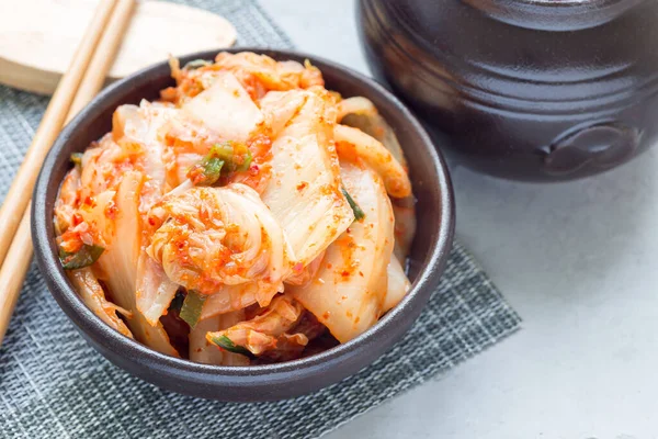 Kimchi Cabbage Korean Appetizer Ceramic Bowl Horizontal — Stock Photo, Image