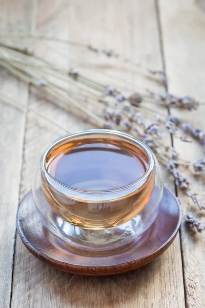 Sana Tisana Alla Lavanda Tazza Vetro Orientale Con Fiori Lavanda — Foto Stock