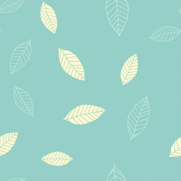 Seamless Pattern Beige Leaves Blue Green Background Vector Illustration — Stock Vector