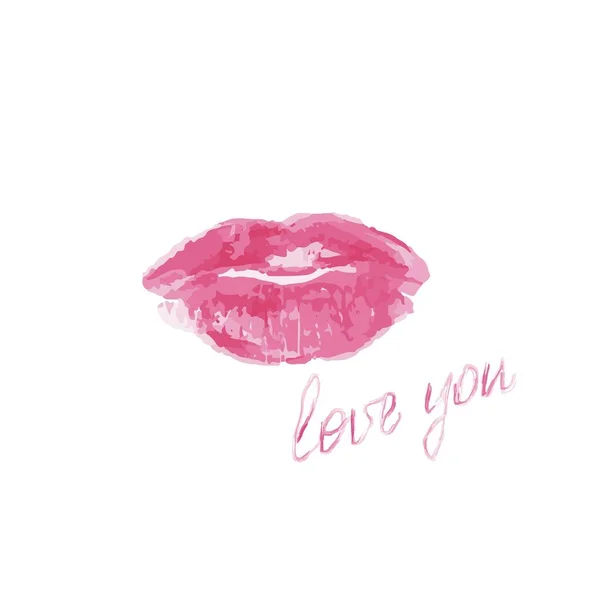 Ροζ Χείλη Αγάπη Σας Γράμματα Ένα Λευκό Φόντο Raster Εικονογράφηση — Φωτογραφία Αρχείου