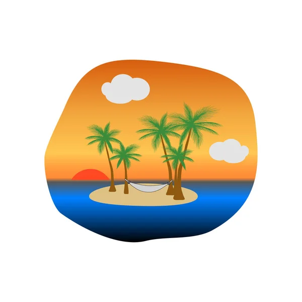 Sunset Tropical Island Palm Trees Hammock Hanging Trees Raster Illustration — Stock Photo, Image