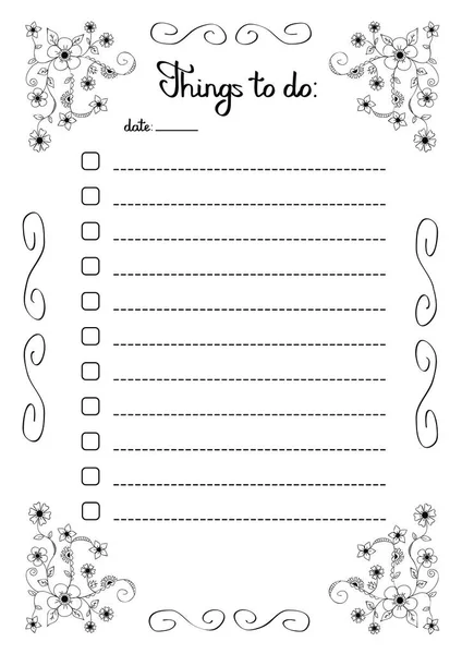 Hand Writing Things List Flower Frame Check Boxes Lines Raster — Stock Photo, Image