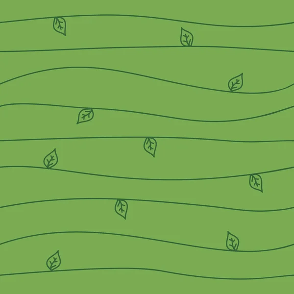 Nahtlose Abstrakte Handzeichnung Mit Wellen Und Blättern Grüne Farbe Vektorillustration — Stockvektor