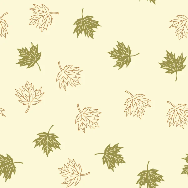 緑と茶色のメープルがベージュの背景に葉を持つ秋のシームレスなパターン ラスターイラスト — ストック写真