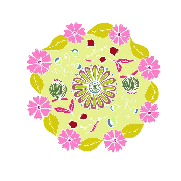 Dekorative Handgezeichnete Mandala Mit Verschiedenen Blumen Stress Therapie Muster Rosa — Stockfoto