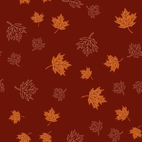 Kırmızı arka planda kahverengi akçaağaç yapraklı sonbahar pürüzsüz deseni, raster illüstrasyon