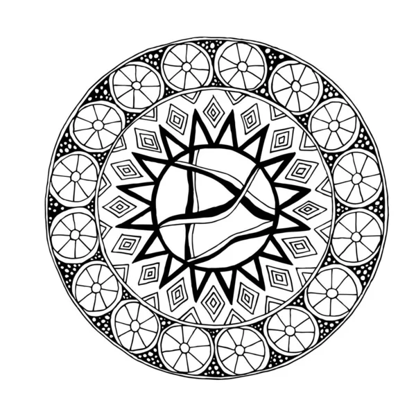 Mandala Décoratif Dessiné Main Avec Différents Éléments Géométriques Motif Stress — Image vectorielle