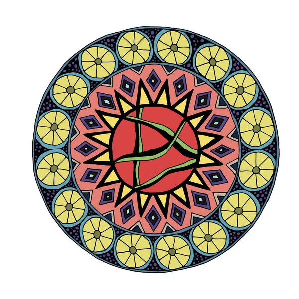 Mandala Decorativo Dibujado Mano Con Diferentes Elementos Geométricos Patrón Terapia — Vector de stock