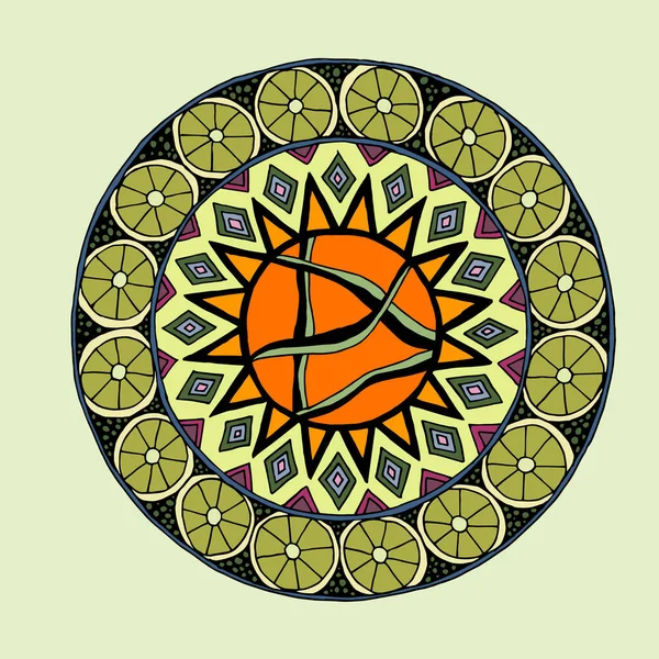 Mandala Decorativo Dibujado Mano Con Diferentes Elementos Geométricos Patrón Terapia — Vector de stock