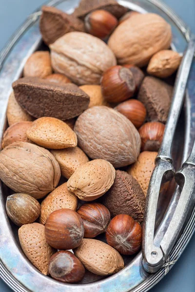 Diversi Tipi Noci Nel Guscio Nocciola Noce Mandorle Noci Brasiliane — Foto Stock