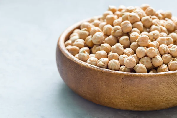 Dry Chickpeas Wooden Bowl Horizontal Copy Space Closeup — Stock Photo, Image