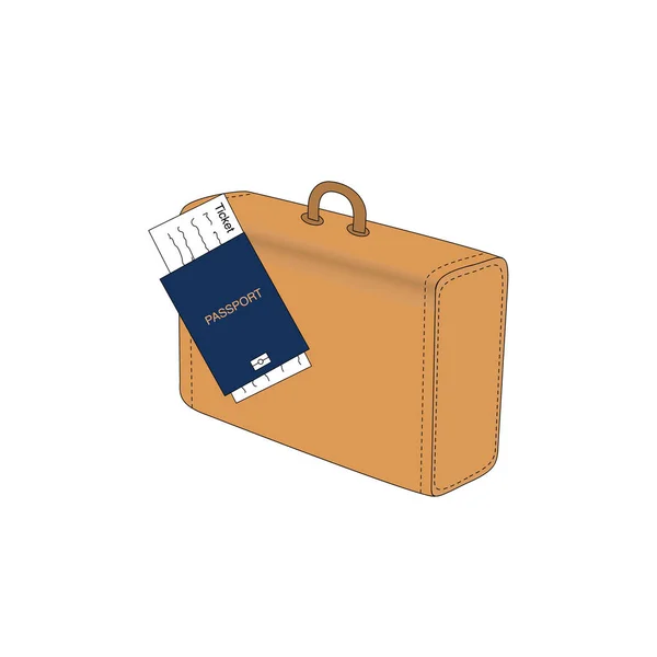 青い国際文書 チケットとスーツケース付きのパスポート 旅行のコンセプト フラットデザインラスターイラスト — ストック写真