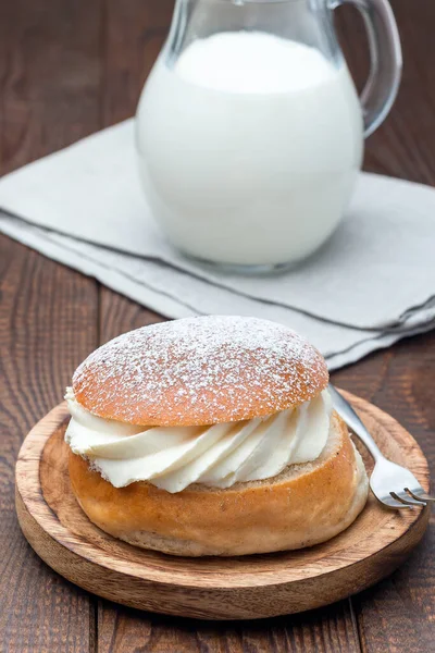 Traditionell Svensk Dessert Semla Även Kallad Shrove Bulle Med Mandel — Stockfoto