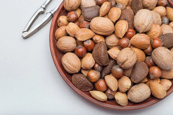 Diversi Tipi Noci Nel Guscio Nocciola Noce Mandorle Noci Brasiliane — Foto Stock