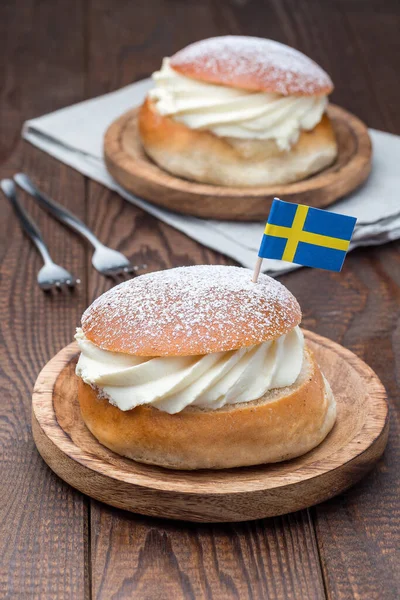 Traditional Swedish Dessert Semla Also Called Shrove Bun Almond Paste — Stock Photo, Image