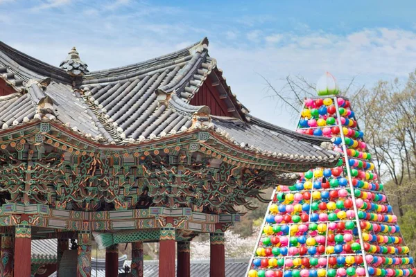 Dach Eines Religiösen Gebäudes Buddhistischen Tempel Songgwangsa Südkorea April 2017 — Stockfoto