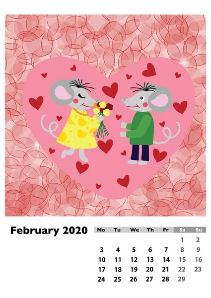 Barnens Kalender 2020 För Februari Med Huvud Hjälte Råtta Eller — Stockfoto