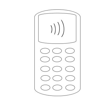 Pos terminal ya da kart okuyucu, temassız ödeme konsepti, siyah özet, vektör illüstrasyonu