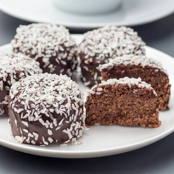 Doces Suecos Bolas Chocolate Chokladbollar Feitos Aveia Cacau Manteiga Coco — Fotografia de Stock