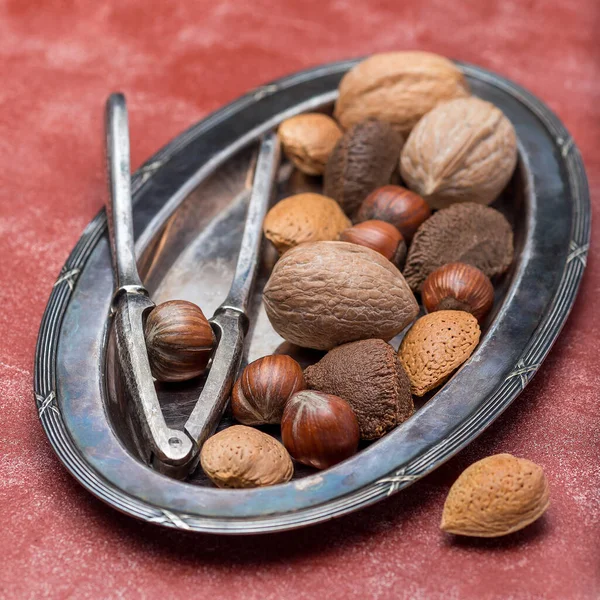 Diversi Tipi Noci Guscio Nocciola Noce Mandorla Noci Brasiliane Sulla — Foto Stock