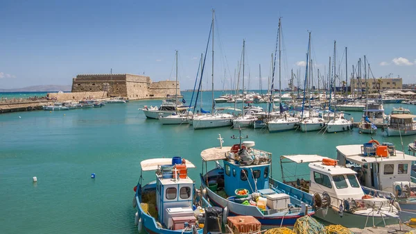 Vista Una Fortezza Porto Rocca Mare Con Barche Heraklion Isola — Foto Stock