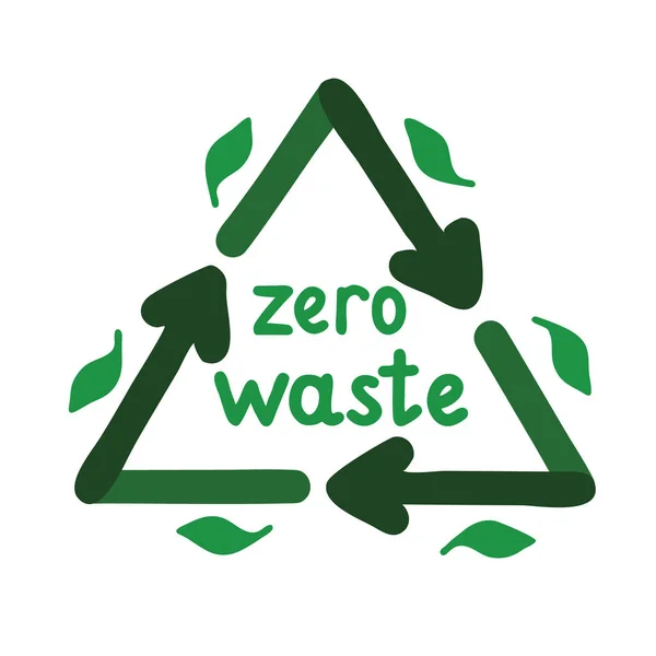 Insignia Emblema Cero Residuos Signo Reciclaje Verde Con Hojas Verdes — Foto de Stock